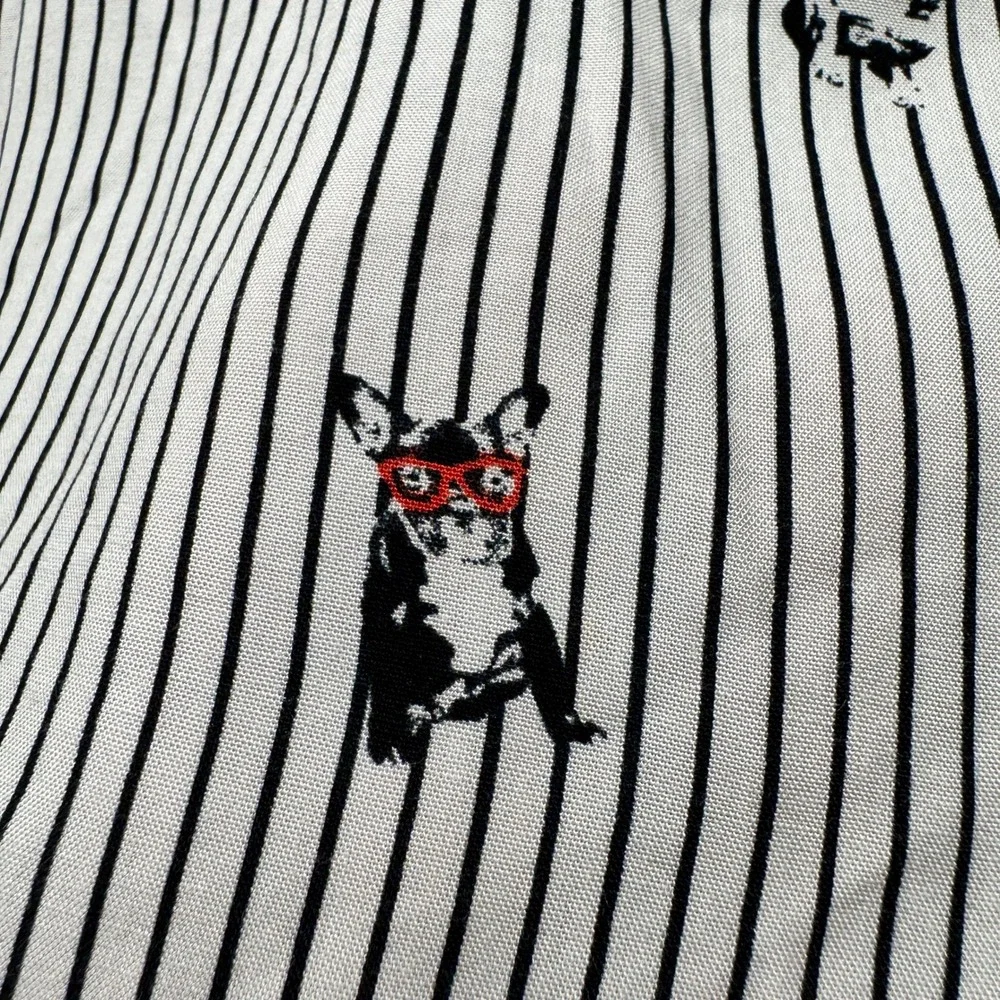 Jane and Delancey Button Down Womens XL Striped French Bulldog White Black - Picture 5 of 9